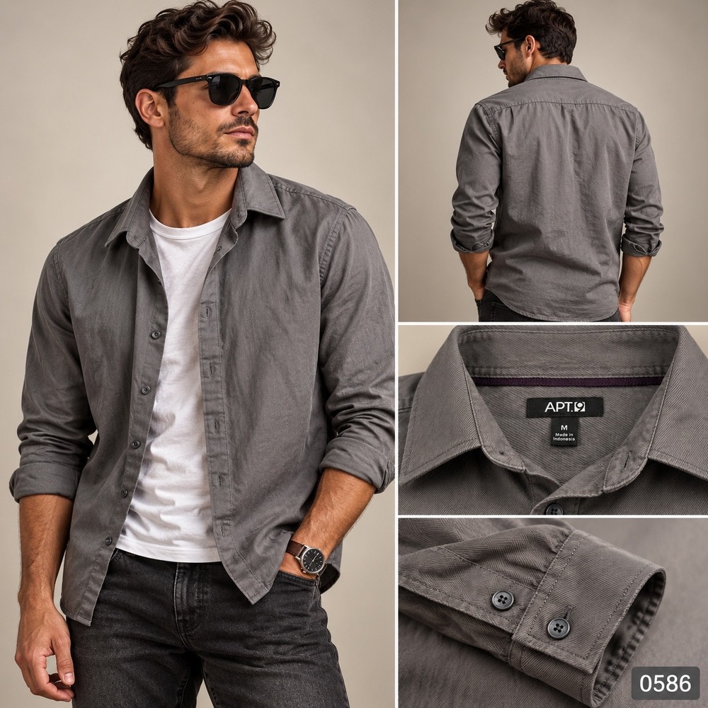 Apt 9 Mens Medium Castlerock Gray 100% Cotton Twill Long Sleeve Button Down 0586